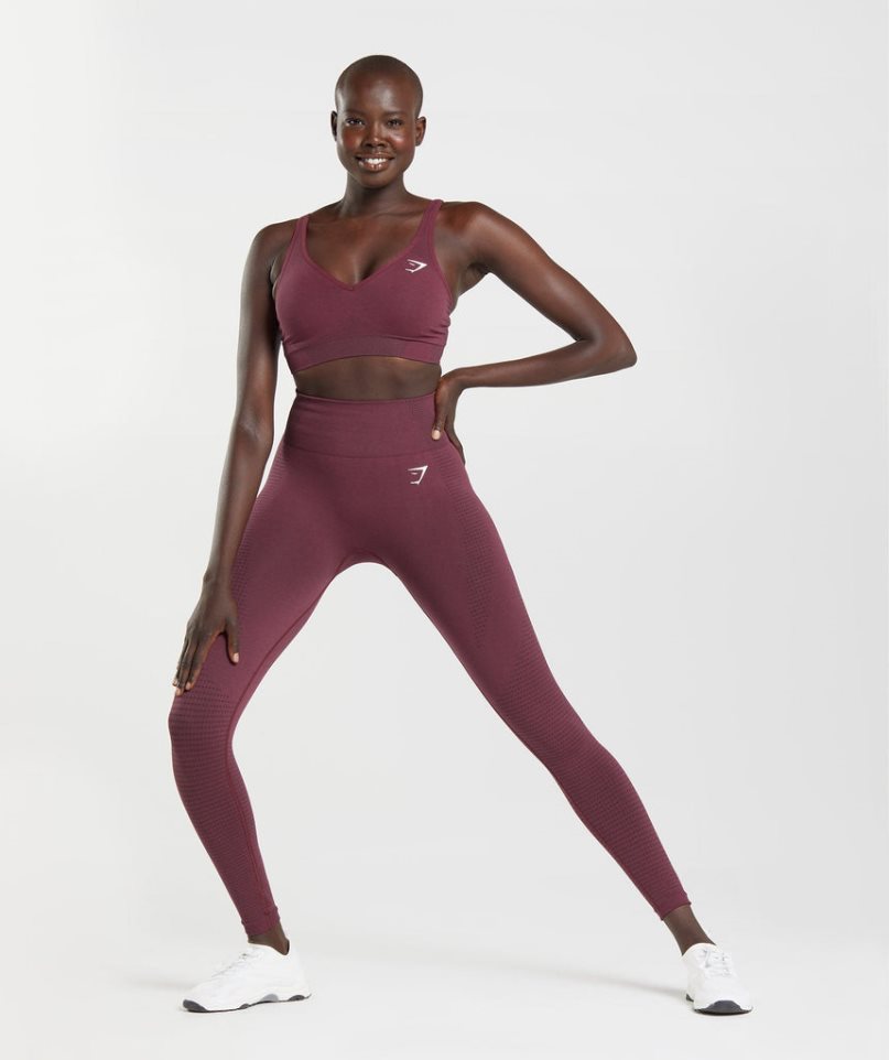 Gymshark Vital Seamless 2.0 V Neck Női Sportmelltartó Bordó | HU-B-642