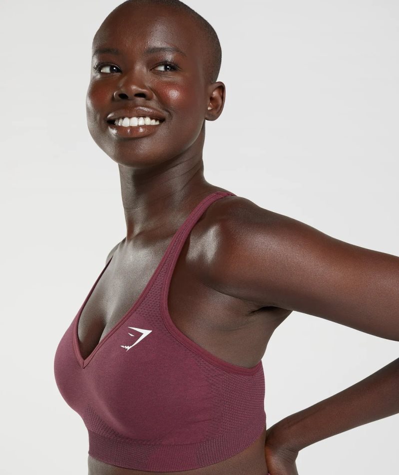 Gymshark Vital Seamless 2.0 V Neck Női Sportmelltartó Bordó | HU-B-642