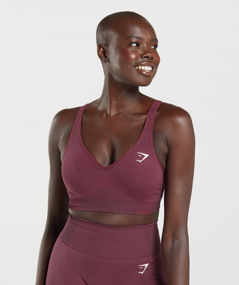 Gymshark Vital Seamless 2.0 V Neck Női Sportmelltartó Bordó | HU-B-642