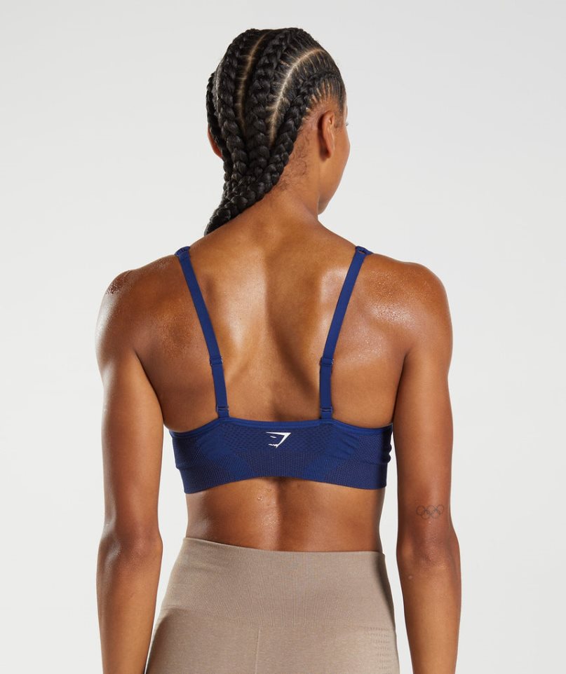 Gymshark Vital Seamless 2.0 V Neck Női Sportmelltartó Kék | HU-S-387
