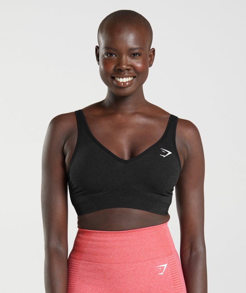 Gymshark Vital Seamless 2.0 V Neck Női Sportmelltartó Fekete | HU-X-408