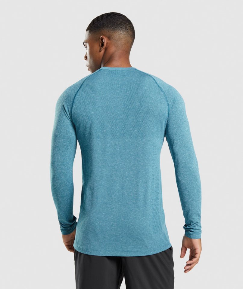 Gymshark Vital Seamless Light Long Sleeve Férfi Póló Türkiz | HU-J-124