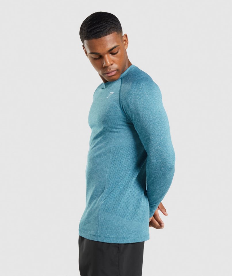 Gymshark Vital Seamless Light Long Sleeve Férfi Póló Türkiz | HU-J-124