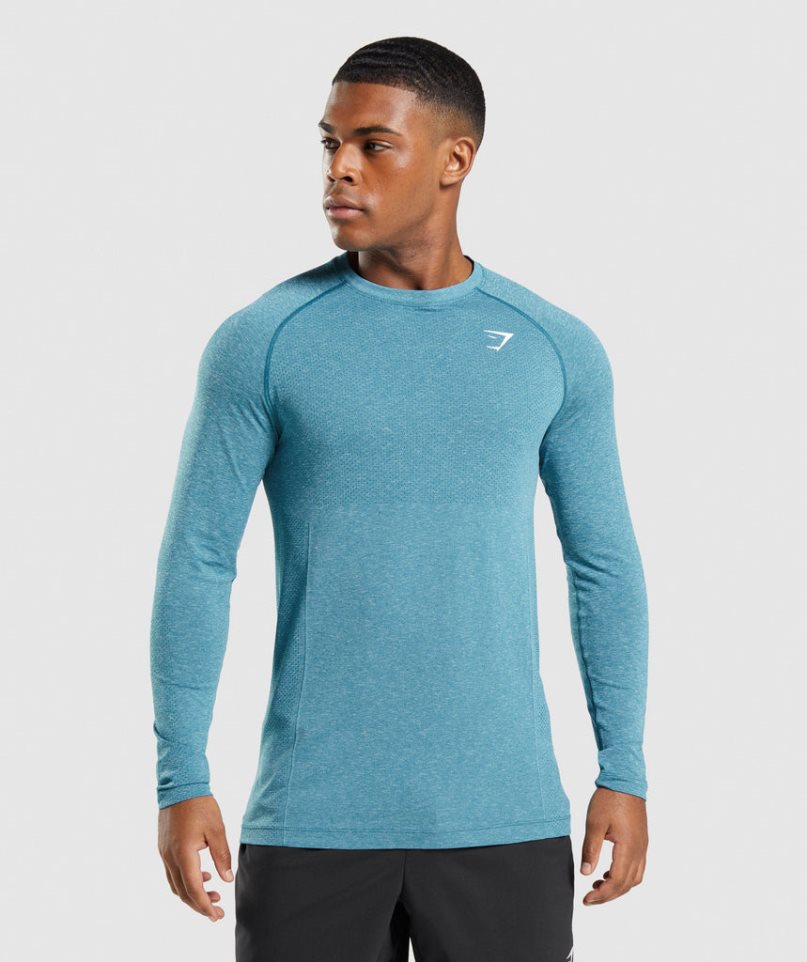 Gymshark Vital Seamless Light Long Sleeve Férfi Póló Türkiz | HU-J-124