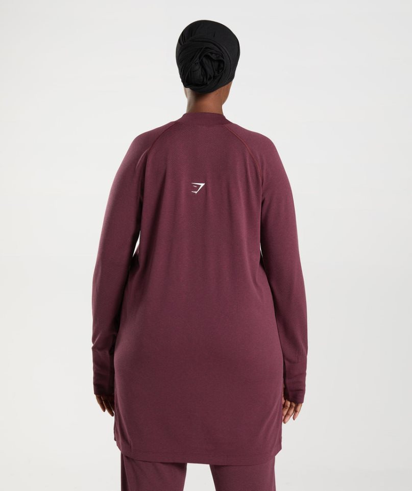 Gymshark Vital Seamless Long Line Top Női Póló Bordó | HU-B-832