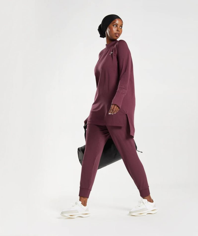 Gymshark Vital Seamless Long Line Top Női Póló Bordó | HU-B-832
