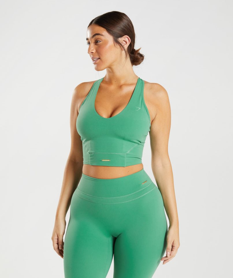 Gymshark Whitney Crop Női Ujjatlan Póló Zöld | HU-H-047