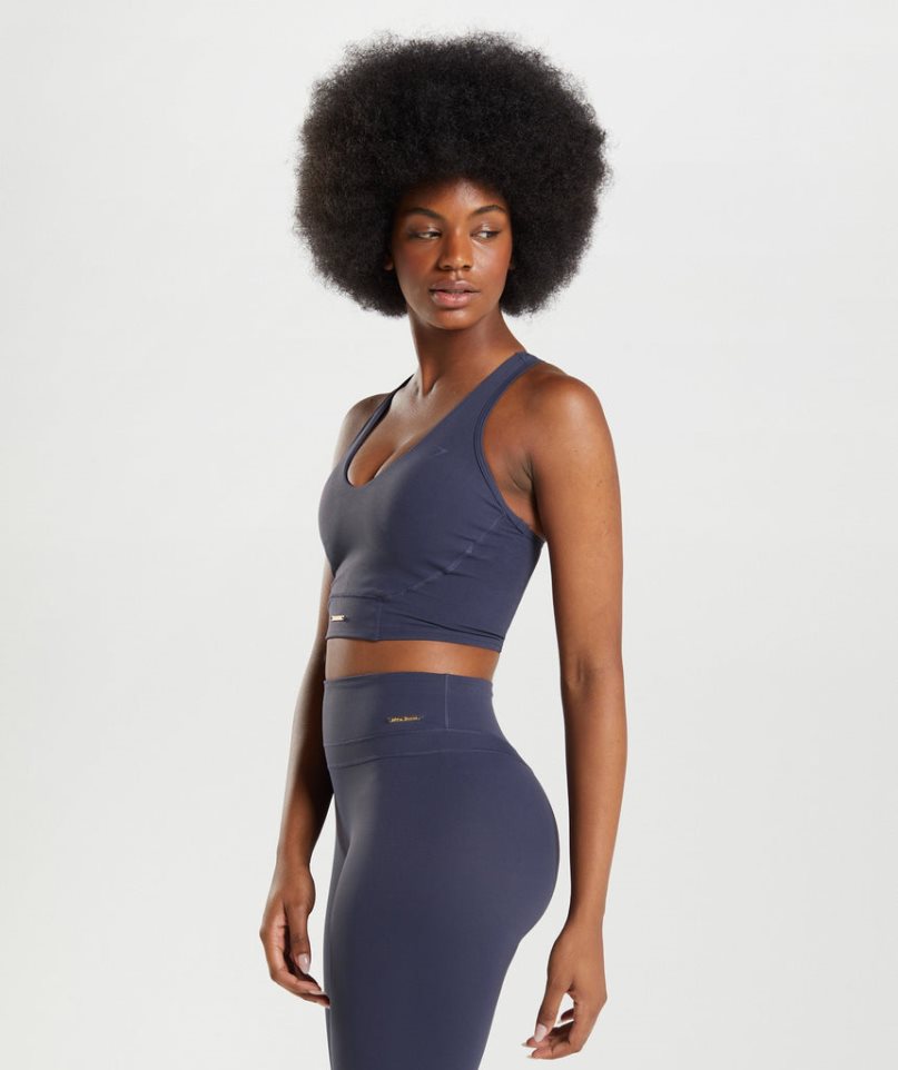 Gymshark Whitney Crop Női Ujjatlan Póló Sötétkék | HU-Q-697