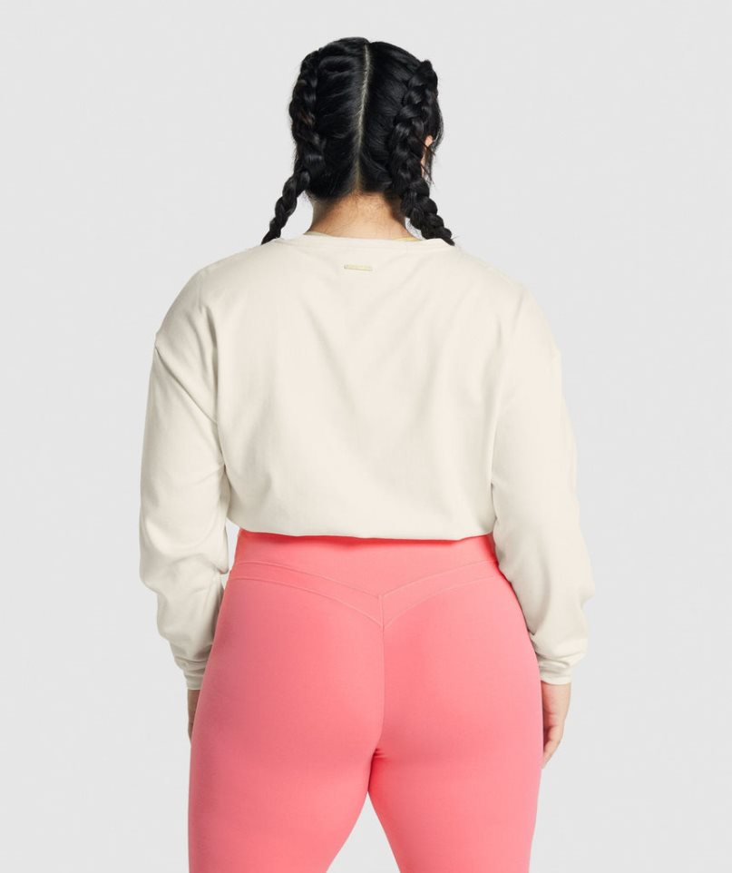 Gymshark Whitney Cropped Női Pulóverek Krém | HU-M-873
