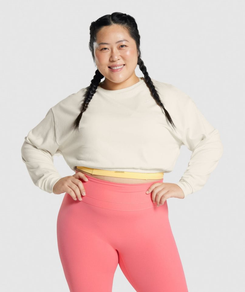 Gymshark Whitney Cropped Női Pulóverek Krém | HU-M-873