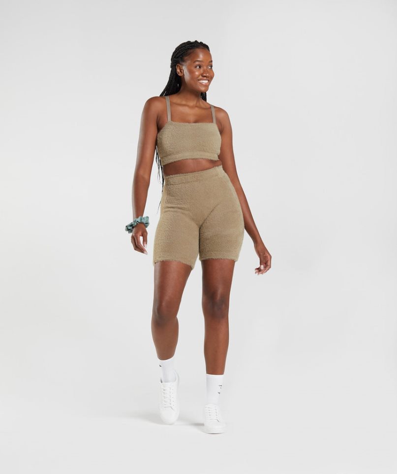 Gymshark Whitney Eyelash Knit Női Rövidnadrág Khaki | HU-U-238
