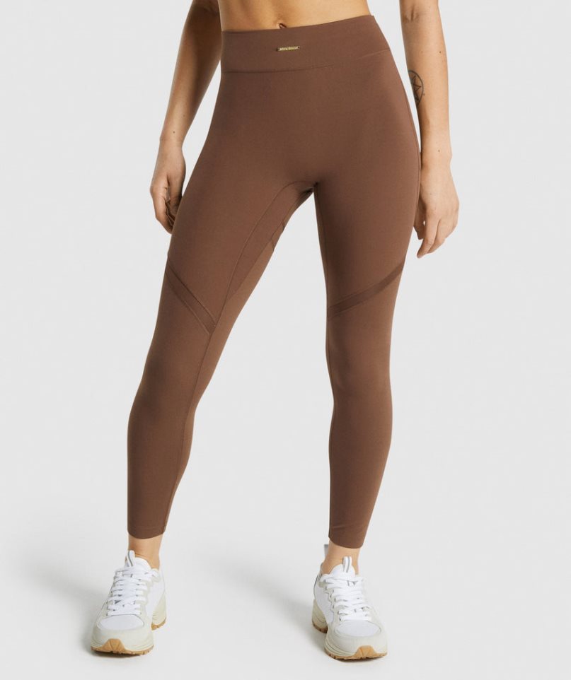 Gymshark Whitney Mesh Női Leggings Barna | HU-P-083