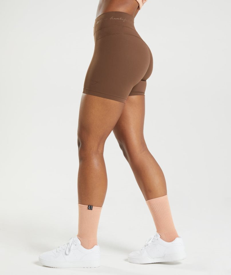 Gymshark Whitney Mesh Női Rövidnadrág Sötétbarna | HU-R-036