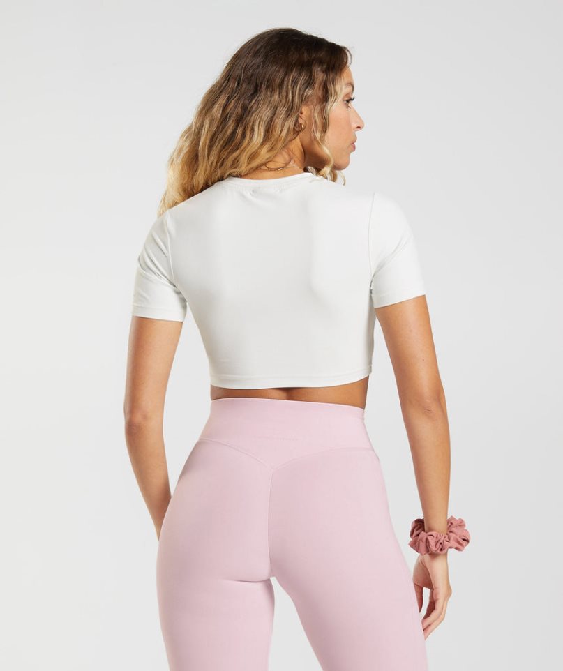 Gymshark Whitney Rövid Sleeve Női Vágott Felsők Fehér | HU-B-139