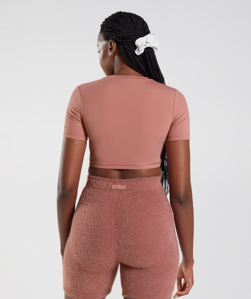 Gymshark Whitney Rövid Sleeve Női Vágott Felsők Rózsaszín | HU-G-380