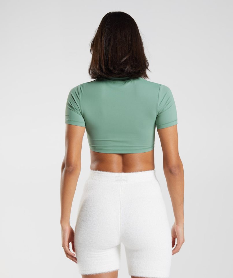Gymshark Whitney Rövid Sleeve Női Vágott Felsők Zöld | HU-H-107