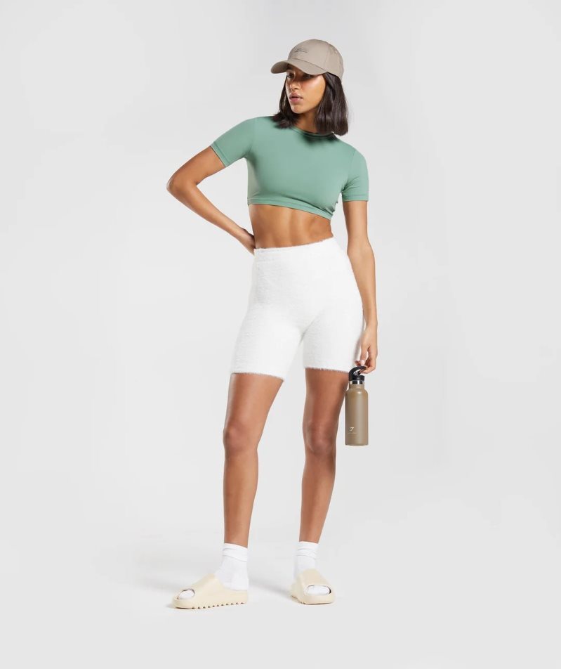 Gymshark Whitney Rövid Sleeve Női Vágott Felsők Zöld | HU-H-107