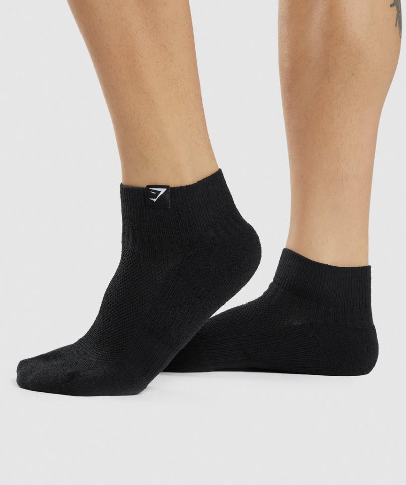 Gymshark Woven Tab Sneaker 3pk Zokni Fekete | HU-Y-054