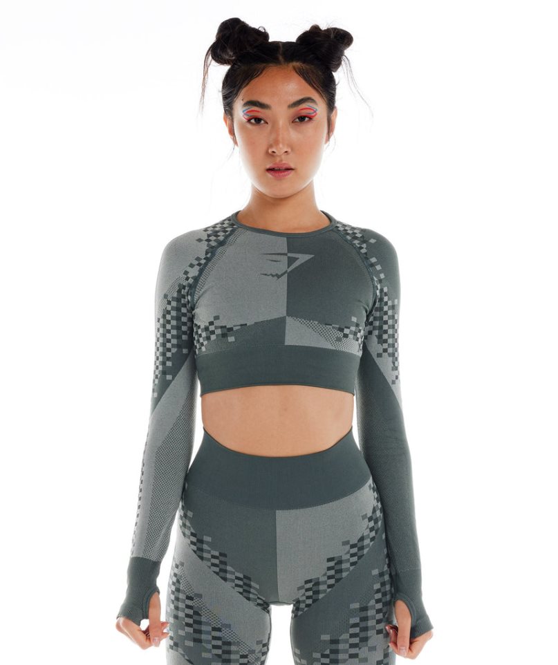 Gymshark Wtflex Cyborg Seamless Long Sleeve Női Vágott Felsők Szürke | HU-A-819