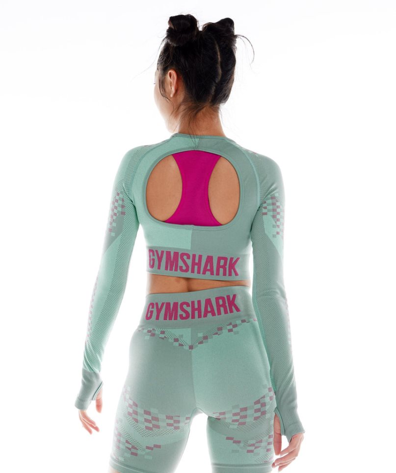 Gymshark Wtflex Cyborg Seamless Long Sleeve Női Vágott Felsők Zöld | HU-C-137