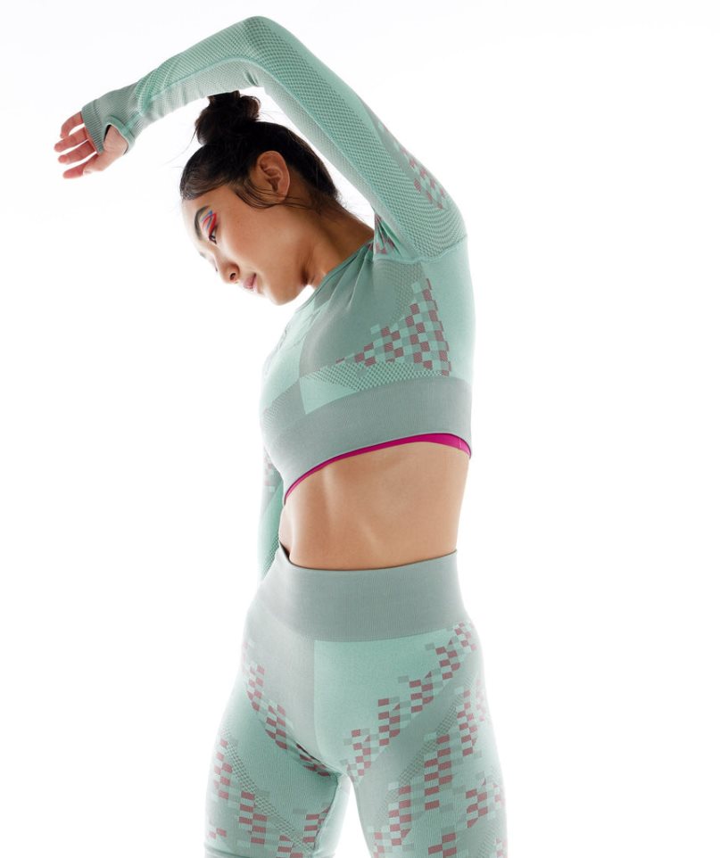 Gymshark Wtflex Cyborg Seamless Long Sleeve Női Vágott Felsők Zöld | HU-C-137
