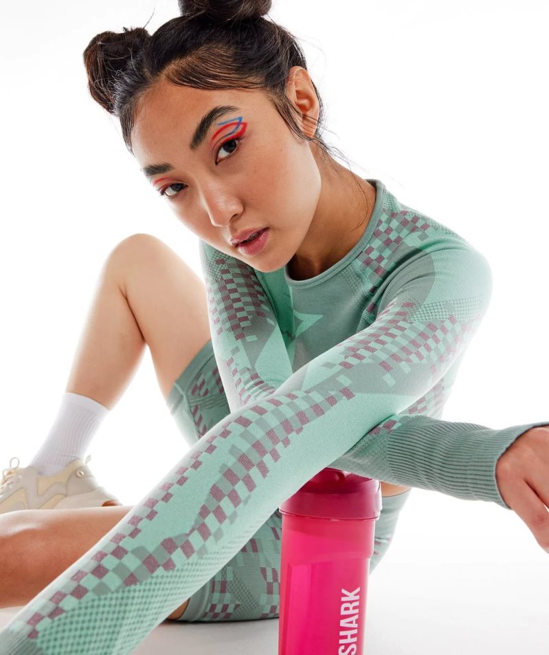 Gymshark Wtflex Cyborg Seamless Long Sleeve Női Vágott Felsők Zöld | HU-C-137