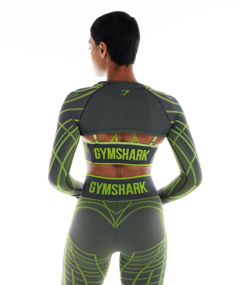 Gymshark Wtflex Linear Seamless Long Sleeve Shrug Női Pulóverek Zöld | HU-G-362