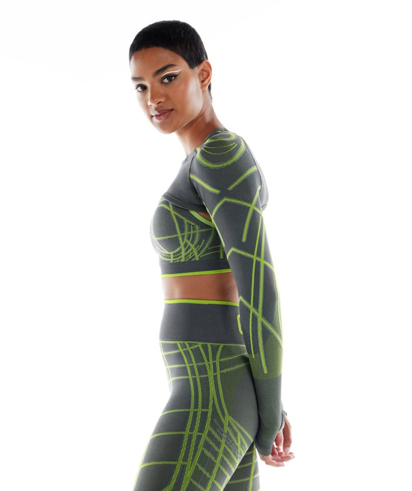 Gymshark Wtflex Linear Seamless Long Sleeve Shrug Női Pulóverek Zöld | HU-G-362