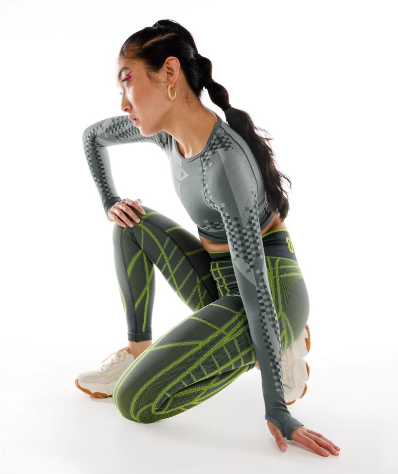 Gymshark Wtflex Linear Seamless Női Leggings Zöld | HU-T-258